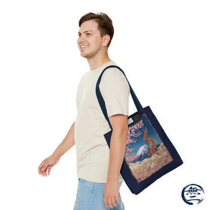 Japanese Phoenix Houou Mt Fuji Sakura Aop Tote Bag - Japandi Zen Aesthetic, Embroidery Texture Style, Mindfulness Gift HF3D | MU-NI Japan