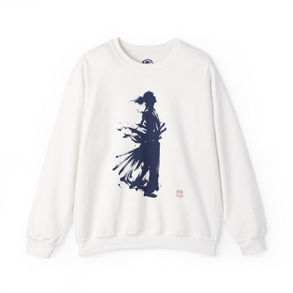 Minimalist Samurai Silhouette Unisex Crewneck Sweatshirt | "The One and Only" Shodo (Japanese Kanji Calligraphy),  SR2S | MU-NI Japan