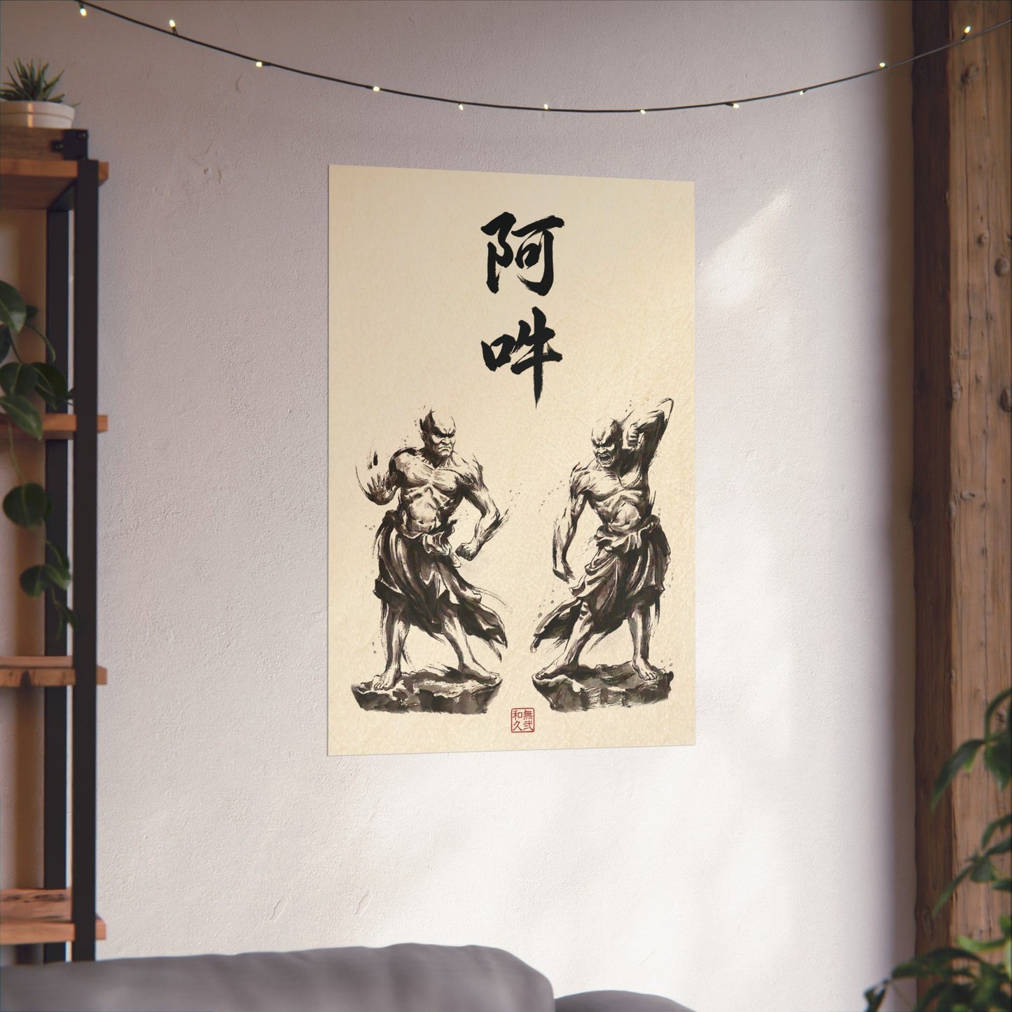 Japanese Wall Art Zen Minimalism Nioh Guardians - Buddhist Decor Sumi-e Ink Wash Painting - Matte Vertical Poster NI2K | MU-NI Japan