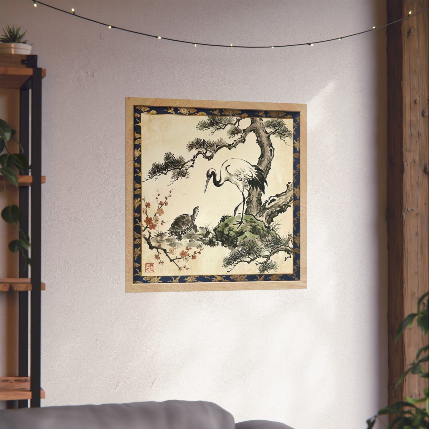 Japanese Crane and Turtle Pine and Plum Tree Matte Square Poster - Symbol of Longevity & Peace  | CT2K MU-NI Japan