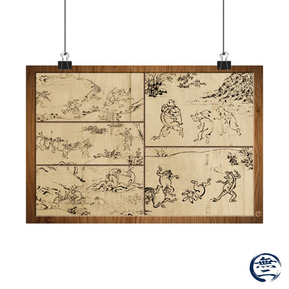 Choju Giga Frogs and Rabbits Woodburn Style Japanese Art Print - Modern Wabi Sabi Wall Decor Poster | MU-NI Japan
