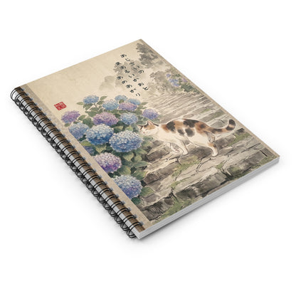 Calico Cat & Hydrangea Spiral Notebook - Japanese Beautiful Rainy Season Journal | CC3I MU-NI Japan