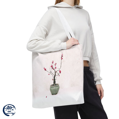 Japanese Red Plum Bonsai Tote Bag - Zen Aesthetic All-Over Print Handbag, Abstract Japandi Art Spring Floral Gift PL1D | MU-NI Japan
