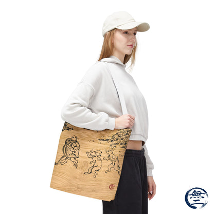 Choju Giga Tote Bag -MOKUME- Japanese Frogs and Rabbits Vintage Scroll Art | MU-NI Japan