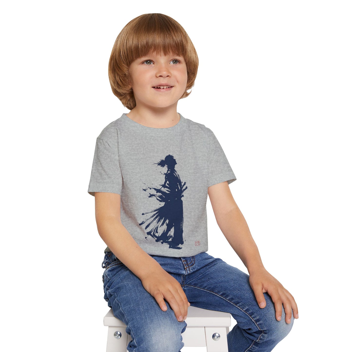 Samurai  Silhouette Toddler T-shirt | Zen Kids Fashion.Japanese Ink Art, "One and Only" Kanji Back Print, Bushido Style SR2R | MU-NI Japan
