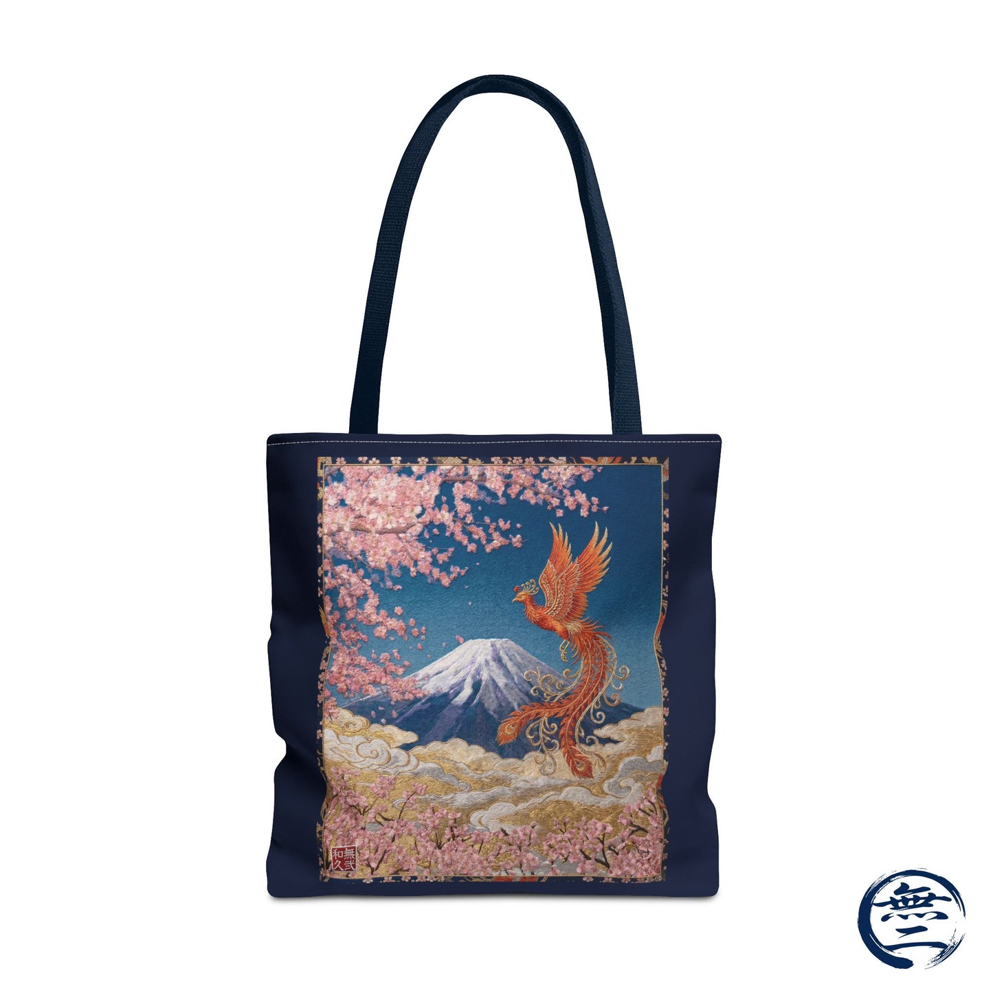Japanese Phoenix Houou Mt Fuji Sakura Aop Tote Bag - Japandi Zen Aesthetic, Embroidery Texture Style, Mindfulness Gift HF3D | MU-NI Japan