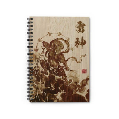 Raijin Thunder God Woodburn Art Spiral Notebook - Japanese Pyrography Style, Zen Stationery for Creative Spark RJ1I | MU-NI Japan