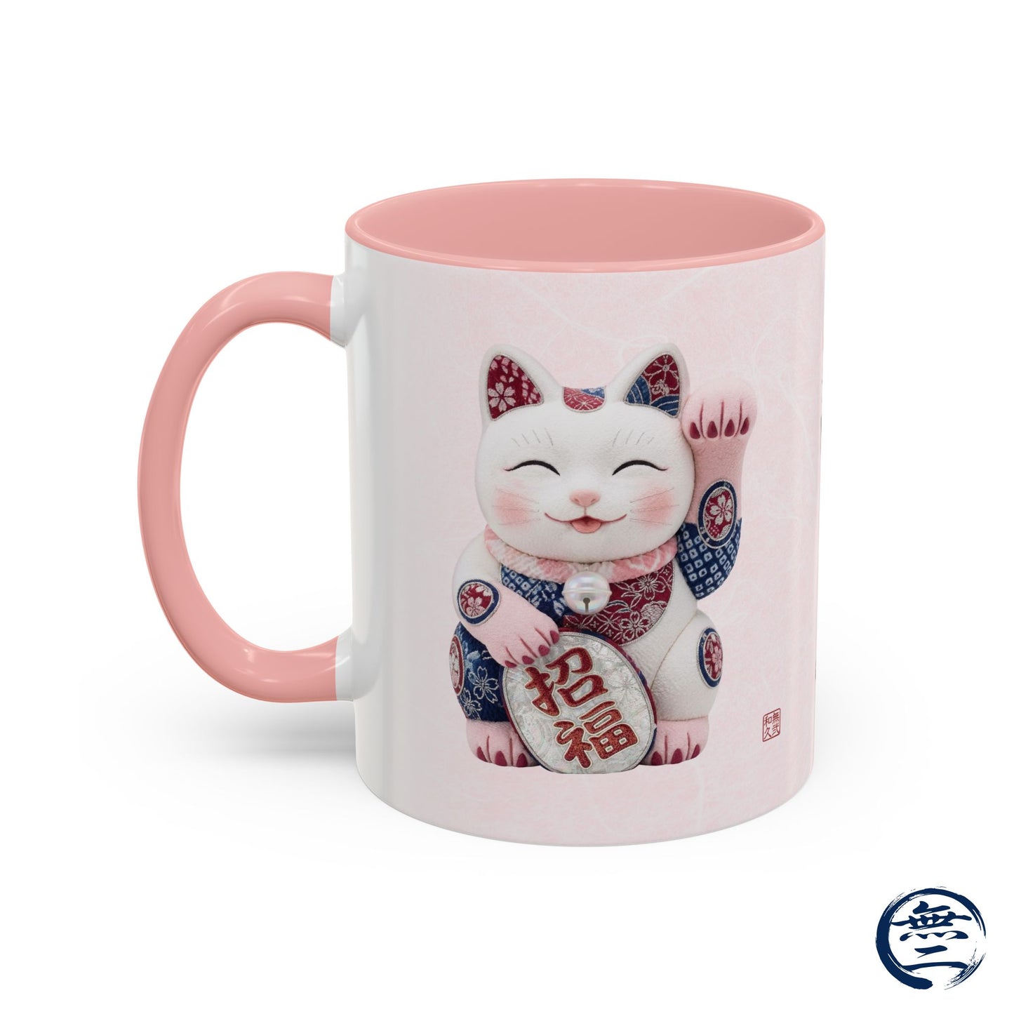 Shin-Maneki neko Modern Kimekomi Decor Style Mug (11oz) | Odd-Eye & Smile Dual Design- Beckon Health and Happiness MS2M | MU-NI Japan