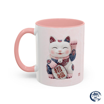 Modern Maneki neko Kimekomi Style Mug (11oz) - Dual Design- Beckon Health and Happiness | NK2M MU-NI Japan