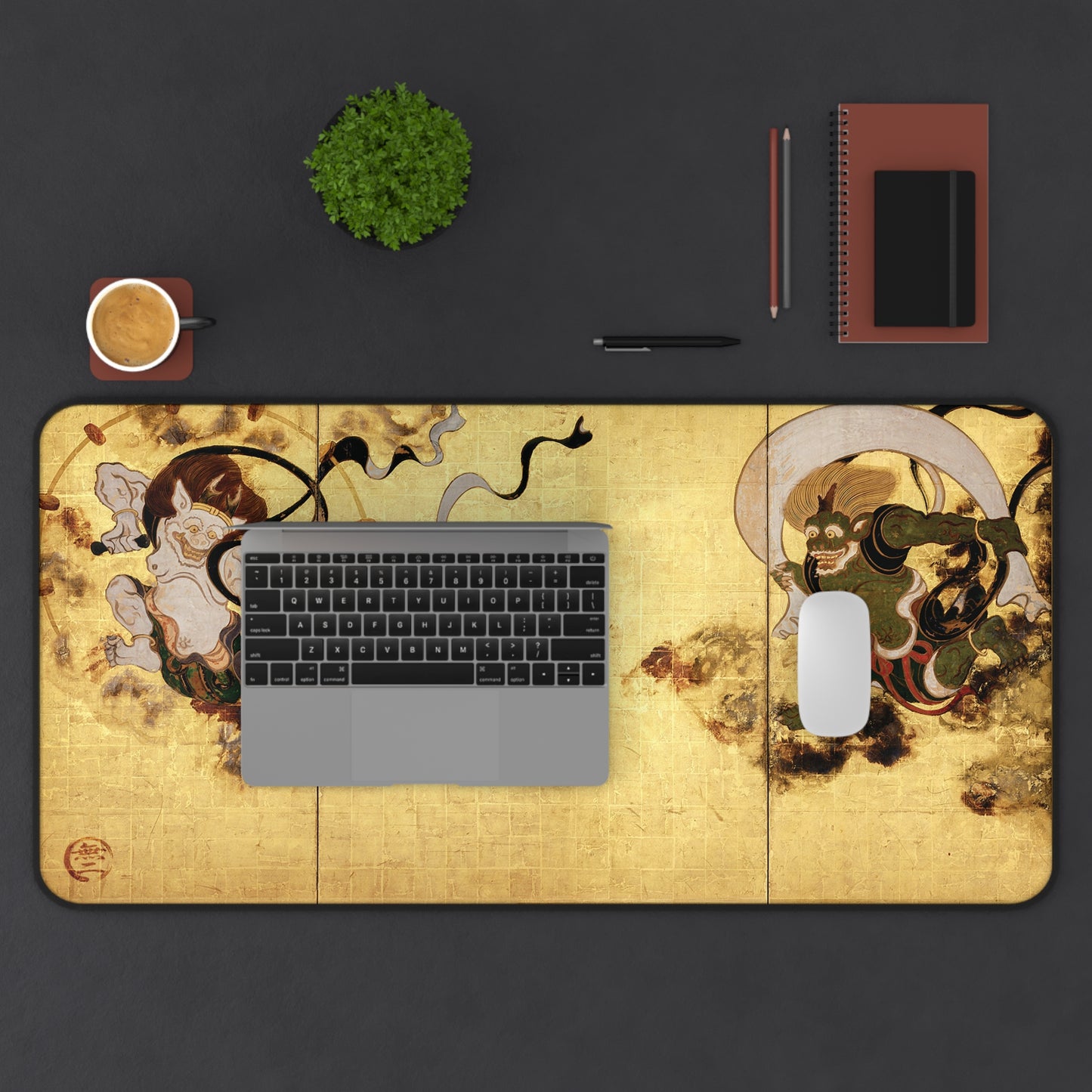 Fujin Raijin Desk Mat 16×32inch - Tawaraya Sotatsu Japanese National Treasure Gaming Mouse Pad | MU-NI Japan