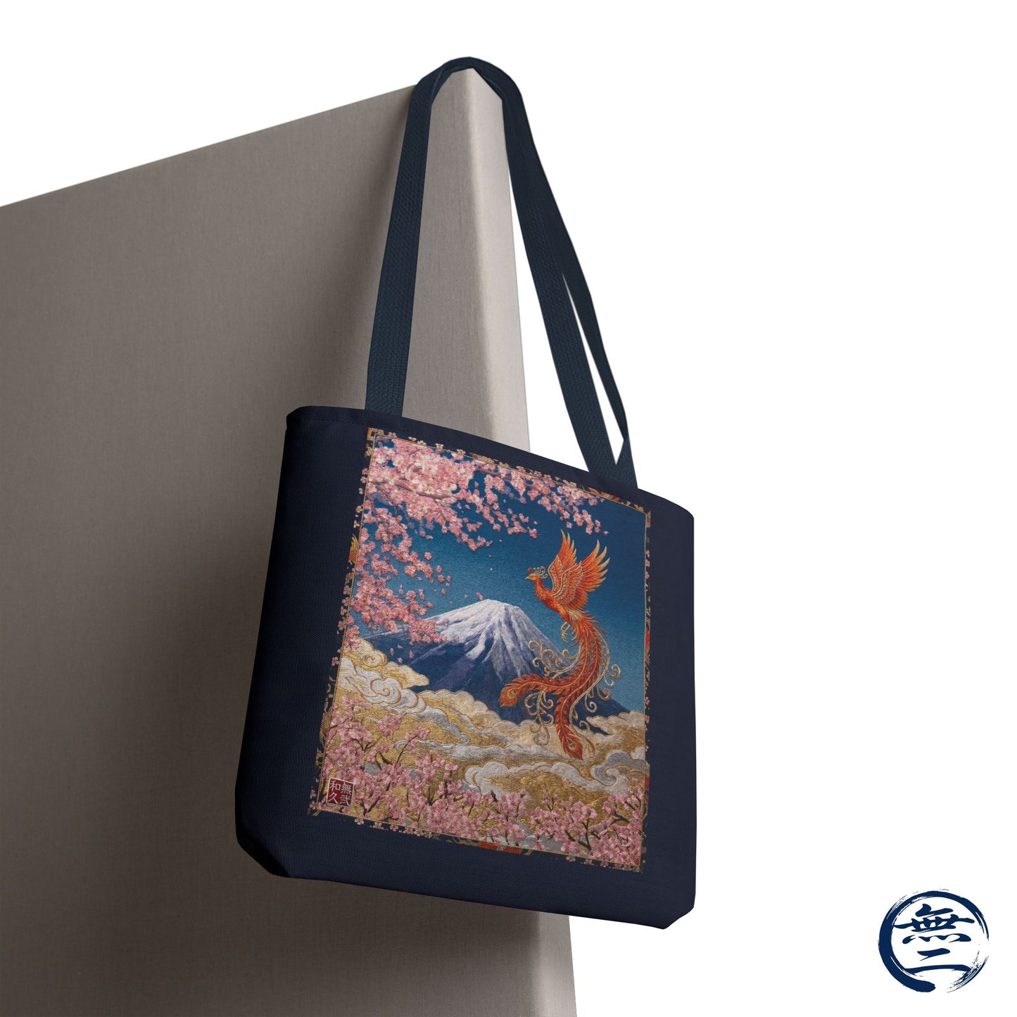 Japanese Phoenix Houou Mt Fuji Sakura Aop Tote Bag - Japandi Zen Aesthetic, Embroidery Texture Style, Mindfulness Gift HF3D | MU-NI Japan