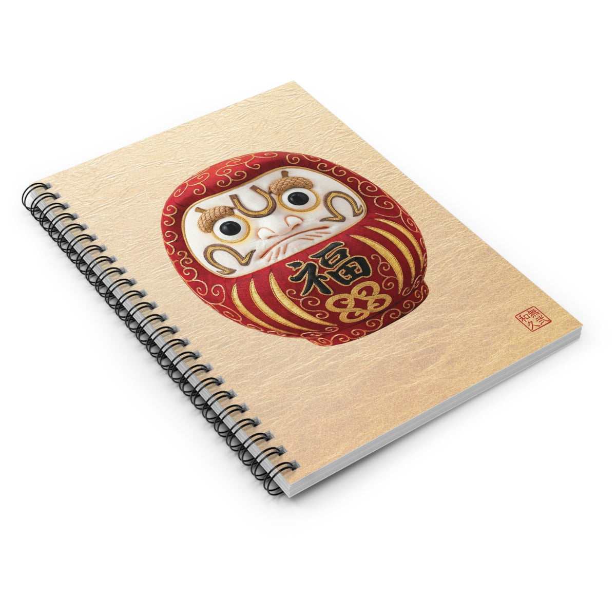 Japanese Daruma Red Modern Talisman Spiral Notebook "Fuku" | Modern Kimekomi Style Textured Art Good Luck Gift DR1I | MU-NI Japan