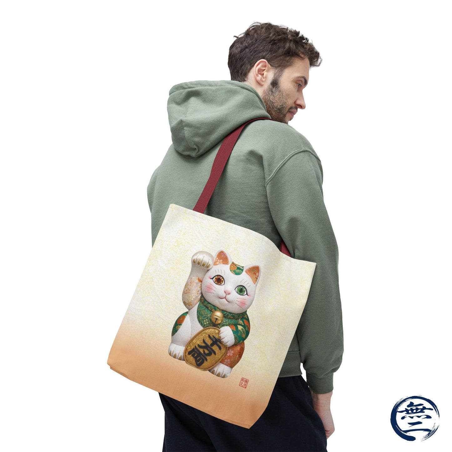 Shin-Maneki neko Modern Kimekomi Decor Style Tote Bag | Kawaii Odd-Eye & Smile Dual Design- Beckon Wealth and Prosperity MK2D | MU-NI Japan