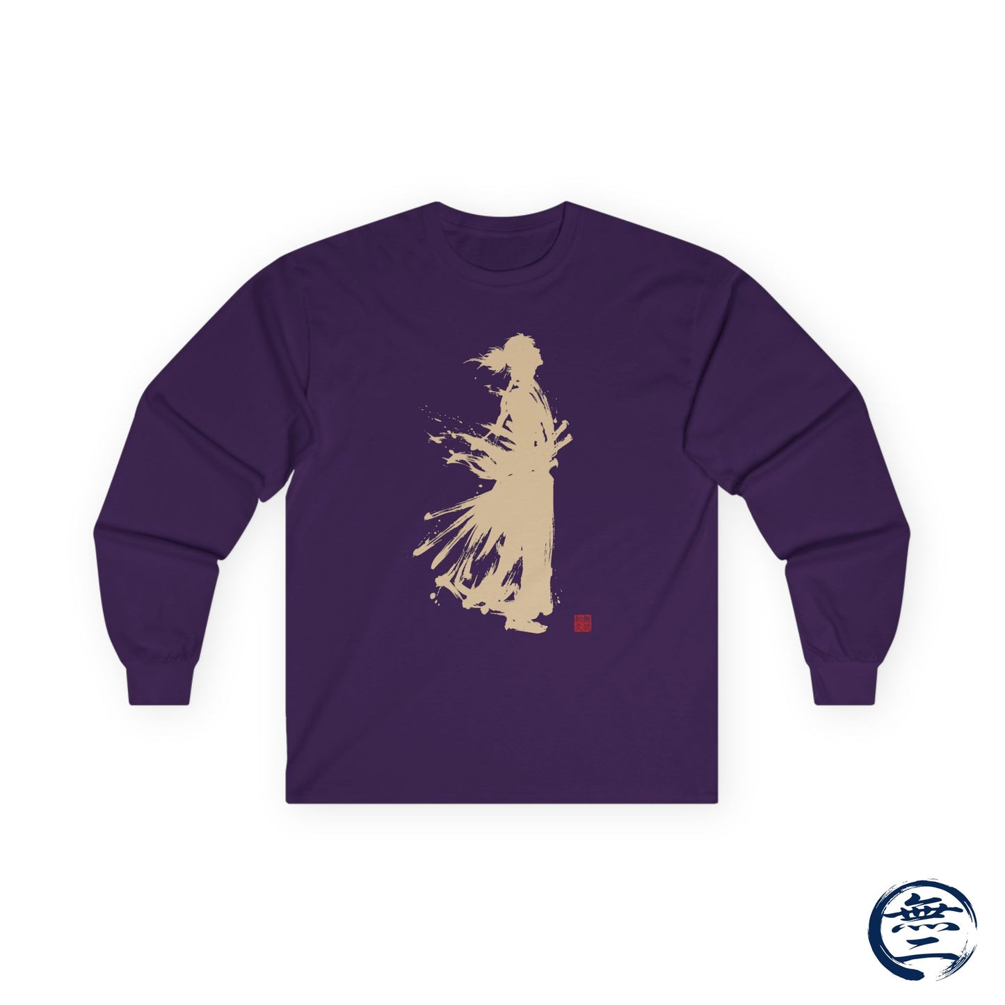 Minimalist Samurai Silhouette Unisex Ultra Cotton Long Sleeve Tee | "The One and Only" Shodo (Japanese Kanji Calligraphy) SR2Q | MU-NI Japan