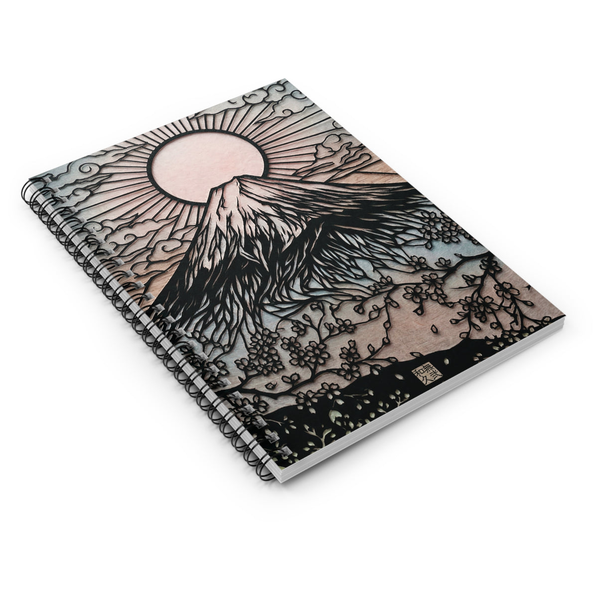 Mt. Fuji Sakura Art Journal - Japandi Layered Paper Cut Style Spiral Notebook, Aesthetic Zen Stationery, For Japanese Gift MF1I | MU-NIJapan