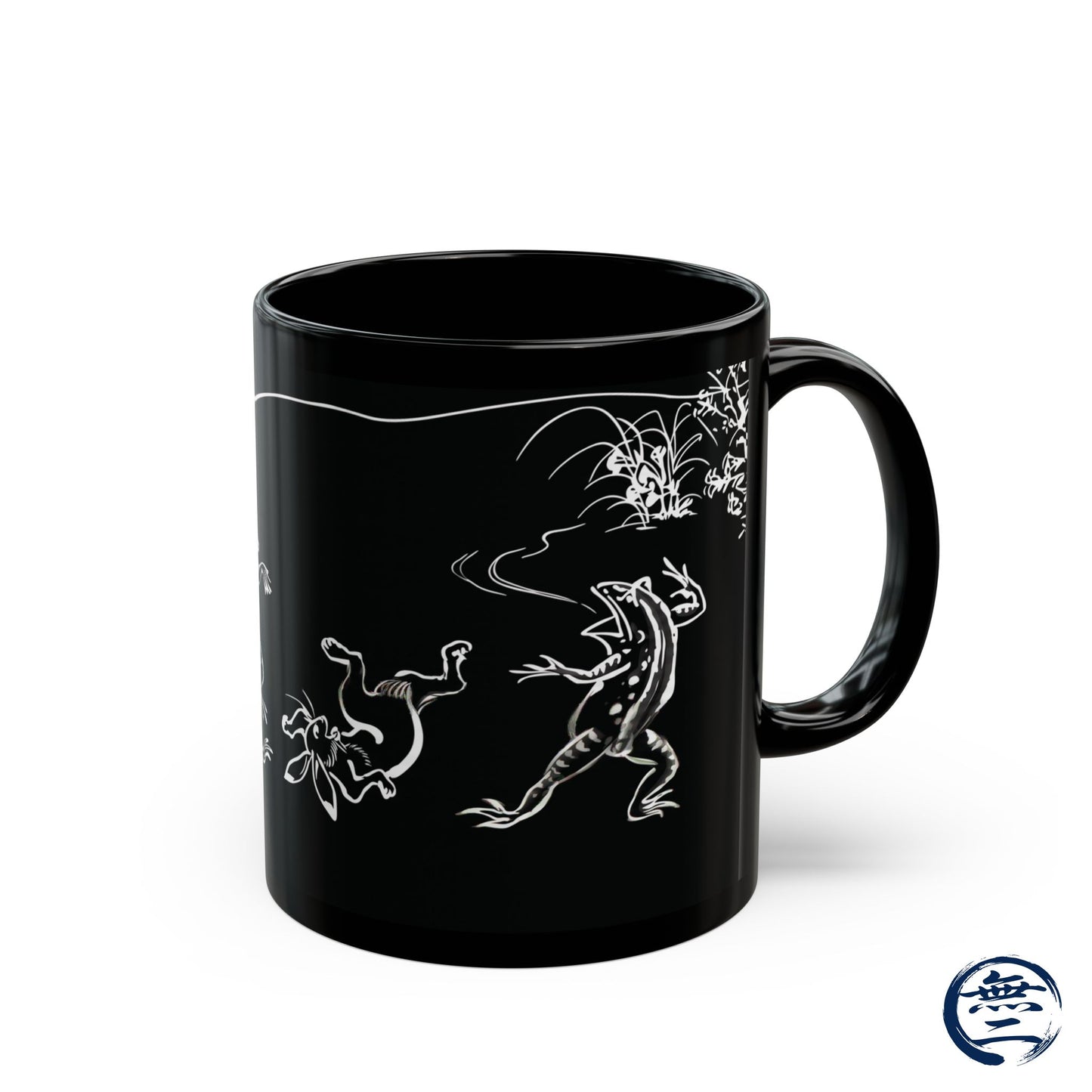 Choju-Giga Inverted Black Ceramic Mug Black Mug (11oz, 15oz), Japanese Antique Art Frog and Rabbit| RHC MU-NI Japan