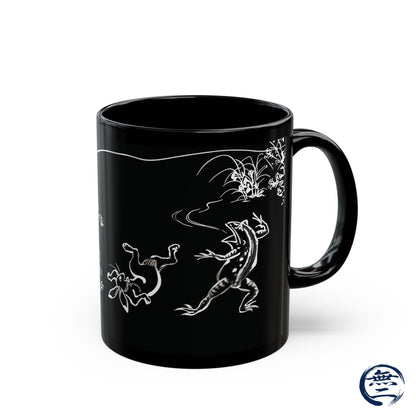 Choju-Giga Inverted Black Ceramic Mug Black Mug (11oz, 15oz), Japanese Antique Art Frog and Rabbit| RHC MU-NI Japan