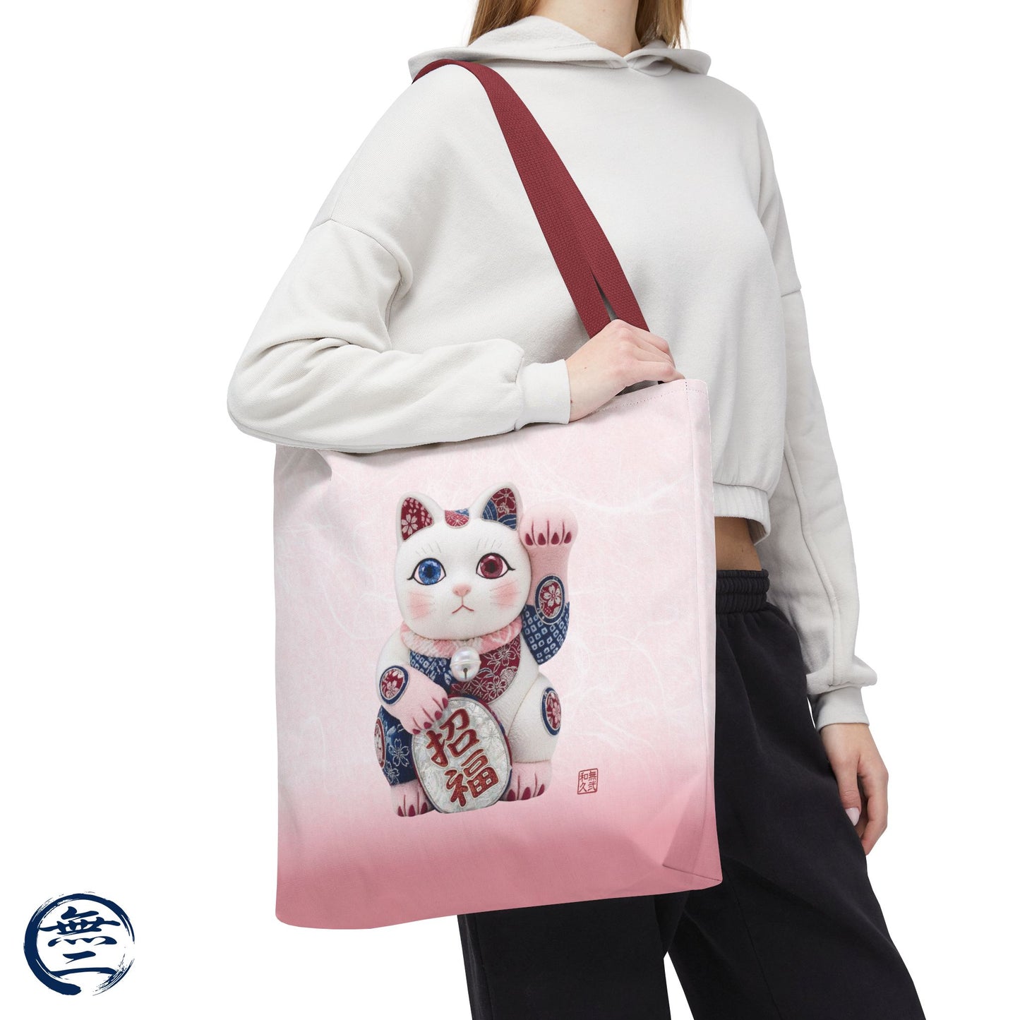 Shin-Maneki neko Modern Kimekomi Decor Style Tote Bag | Kawaii Odd-Eye & Smile Dual Design- Beckon Health and Happiness MS2D | MU-NI Japan