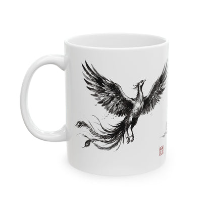 Phoenix Houou Mount Fuji Ceramic Mug - Ink Brush Art Coffee Cup | HF1L MU-NI Japan
