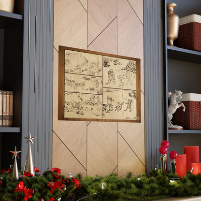 Choju Giga Frogs and Rabbits Woodburn Style Japanese Art Print- -3D Printed Frame Effect Wall Decor Poster | MU-NI Japan