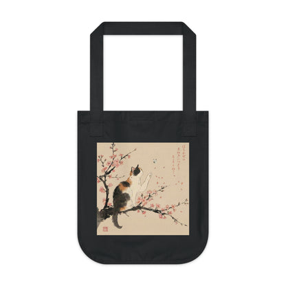 Japanese Calico Cat & Cherry Blossom "Sakura" Premium Organic Canvas Tote Bag | CC3B MU-NI Japan