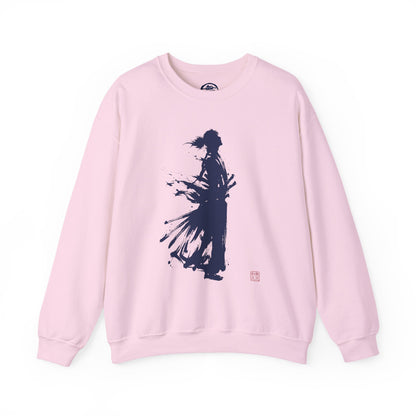 Minimalist Samurai Silhouette Unisex Crewneck Sweatshirt | "The One and Only" Shodo (Japanese Kanji Calligraphy),  SR2S | MU-NI Japan