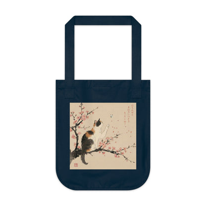 Japanese Calico Cat & Cherry Blossom "Sakura" Premium Organic Canvas Tote Bag | CC3B MU-NI Japan