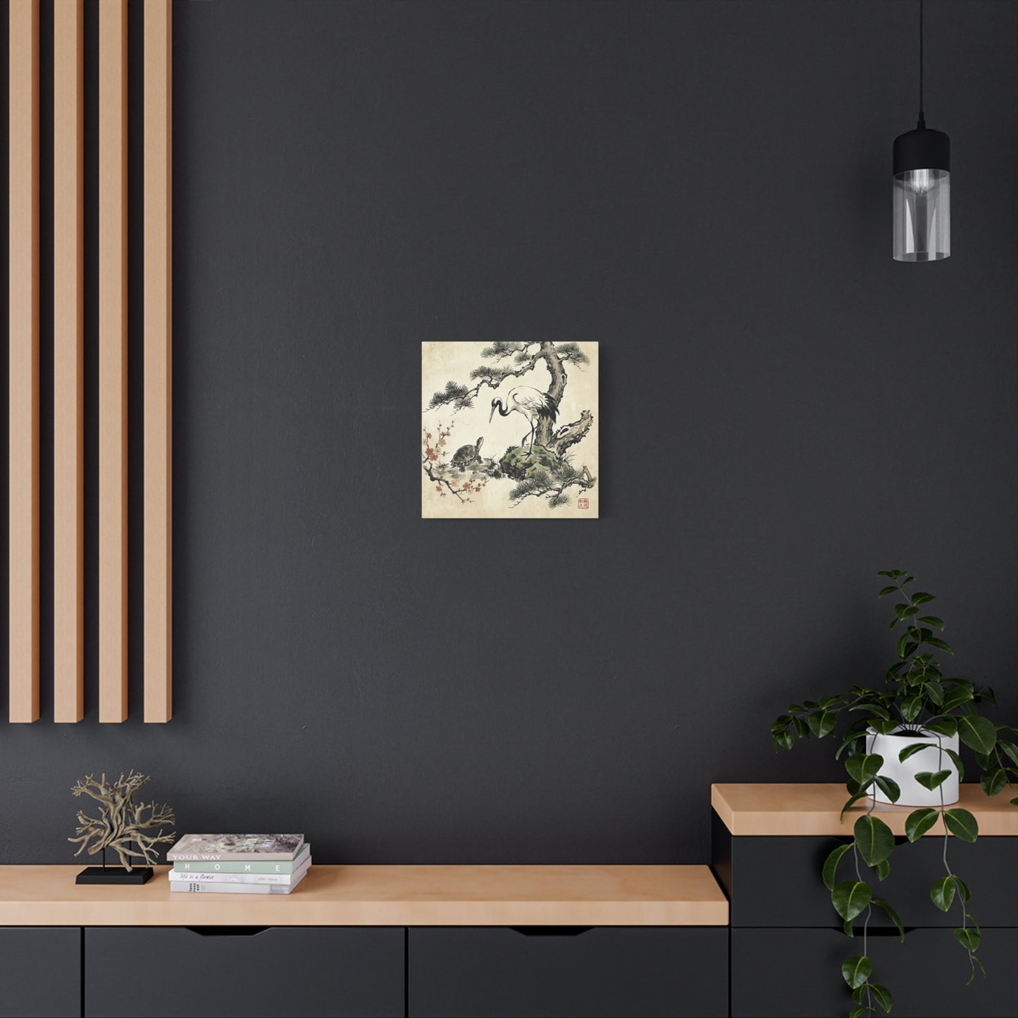 Japanese Crane and Turtle Longevity Zen Ink Art Canvas - Tsuru and Kame  | CT2V MU-NI Japan