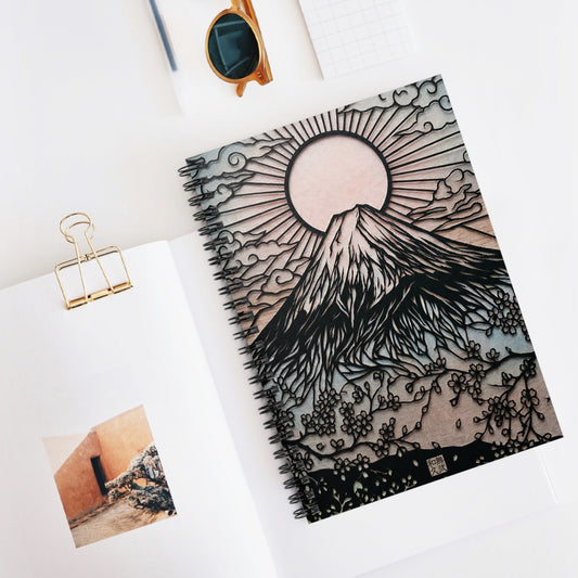 Mt. Fuji Sakura Art Journal - Japandi Layered Paper Cut Style Spiral Notebook, Aesthetic Zen Stationery, For Japanese Gift MF1I | MU-NIJapan