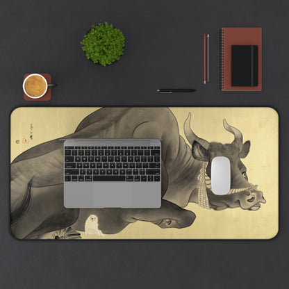 Nagasawa Rosetsu Bull and Cute Puppy Desk Mat - Remastered Japanese Art Large Mousepad | MU-NI Japan