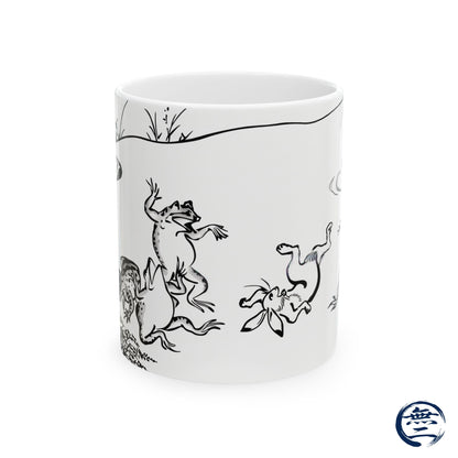 Choju-giga Frogs & Rabbits Ceramic Mug, (11oz, 15oz) - Ancient Japanese Manga Art Coffee Cup | RHC MU-NI Japan