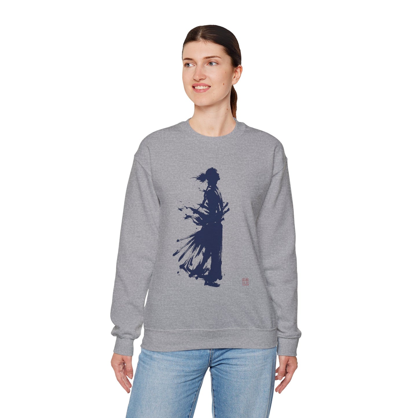 Minimalist Samurai Silhouette Unisex Crewneck Sweatshirt | "The One and Only" Shodo (Japanese Kanji Calligraphy),  SR2S | MU-NI Japan