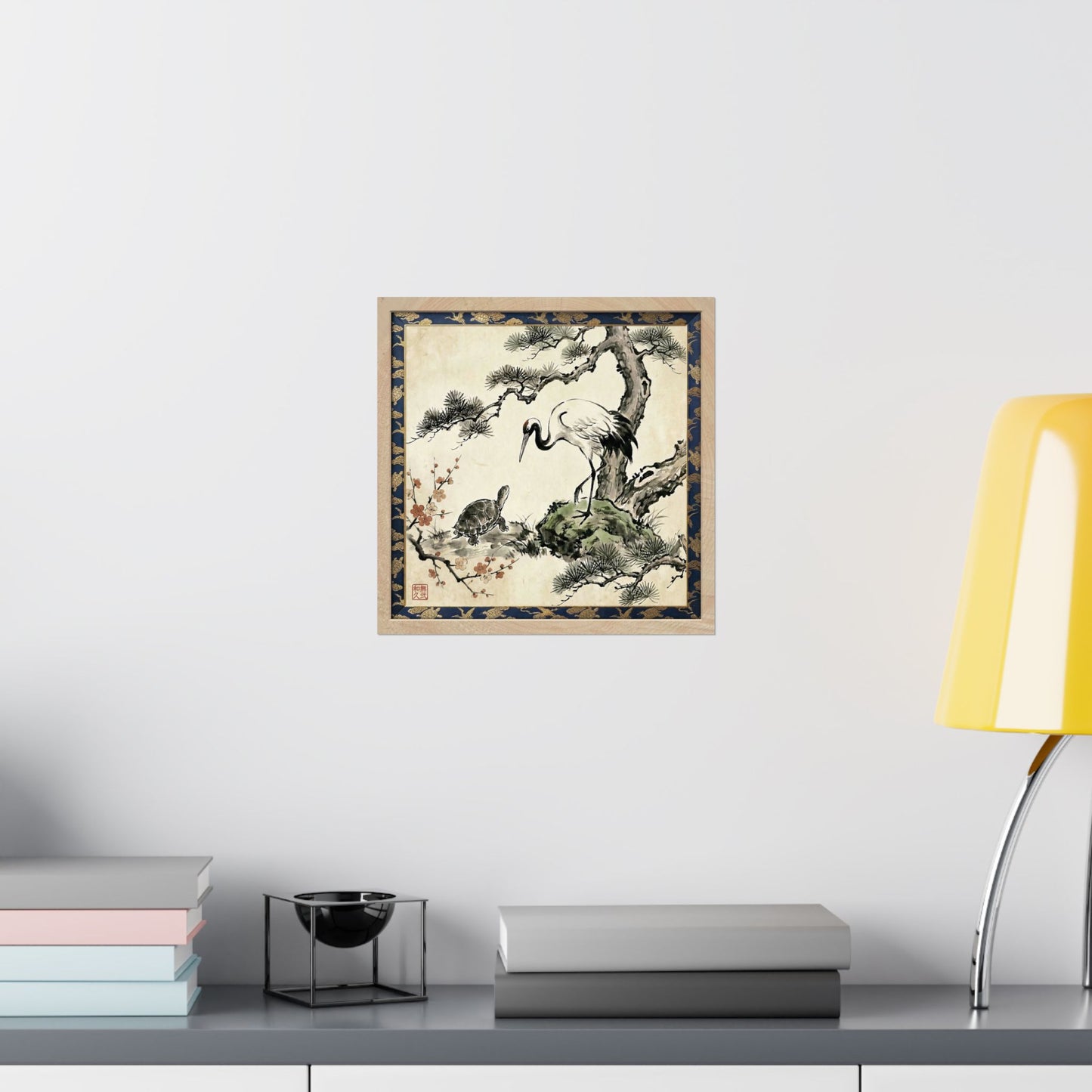 Japanese Crane and Turtle Pine and Plum Tree Matte Square Poster - Symbol of Longevity & Peace  | CT2K MU-NI Japan