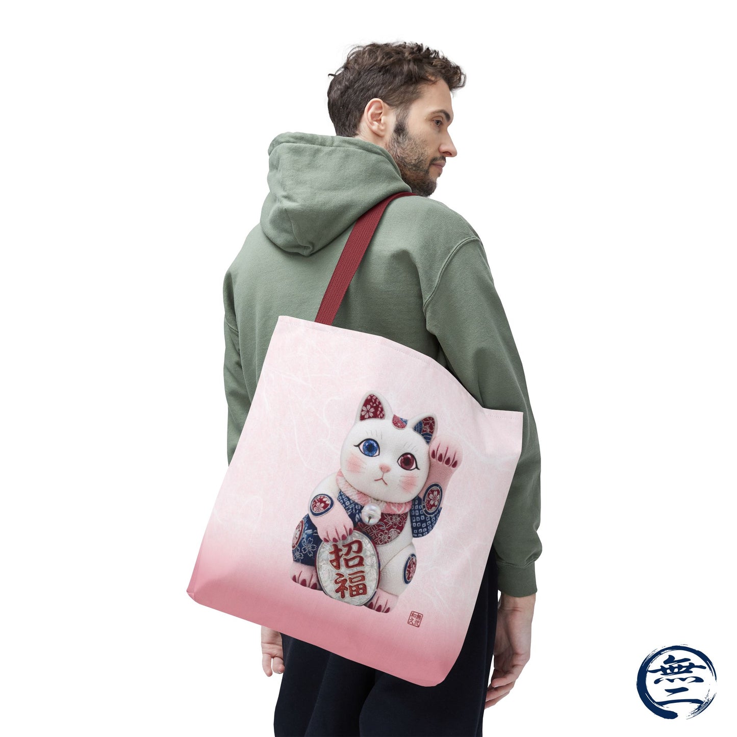 Shin-Maneki neko Modern Kimekomi Decor Style Tote Bag | Kawaii Odd-Eye & Smile Dual Design- Beckon Health and Happiness MS2D | MU-NI Japan