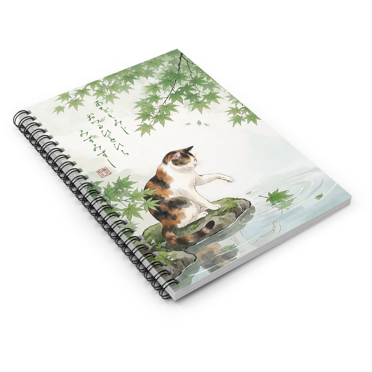 Aomomiji - Season of Fresh Greenery Maple & Calico Cat Art Spiral Notebook | CC3I MU-NI Japan
