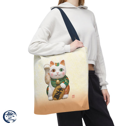 Shin-Maneki neko Modern Kimekomi Decor Style Tote Bag | Kawaii Odd-Eye & Smile Dual Design- Beckon Wealth and Prosperity MK2D | MU-NI Japan