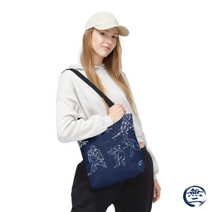 Choju Giga Tote Bag -AIZOME- Japanese Indigo Style Frogs and Rabbits Vintage Scroll Art | MU-NI Japan