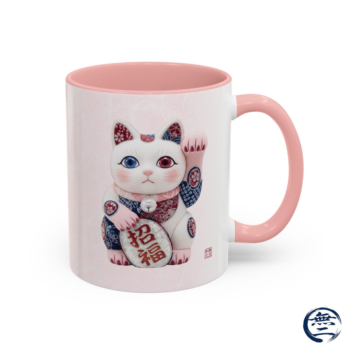 Shin-Maneki neko Modern Kimekomi Decor Style Mug (11oz) | Odd-Eye & Smile Dual Design- Beckon Health and Happiness MS2M | MU-NI Japan
