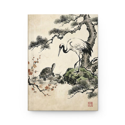 Japanese Crane and Turtle, Pine and Plum Tree Hardcover Journal Matte - Sumi-e Style, Symbol of Longevity & Peace | MU-NI Japan