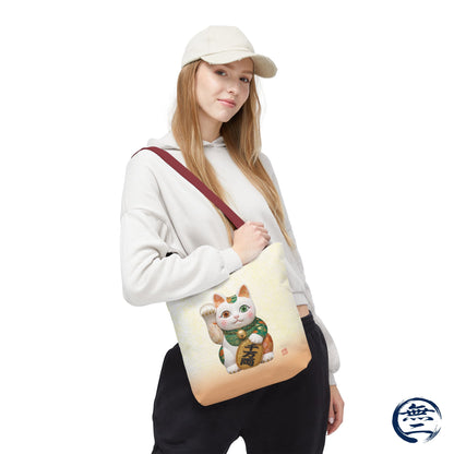 Shin-Maneki neko Modern Kimekomi Decor Style Tote Bag | Kawaii Odd-Eye & Smile Dual Design- Beckon Wealth and Prosperity MK2D | MU-NI Japan
