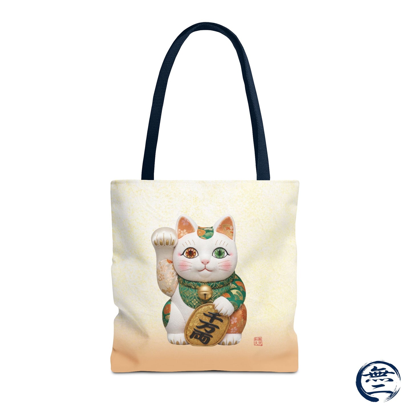 Shin-Maneki neko Modern Kimekomi Decor Style Tote Bag | Kawaii Odd-Eye & Smile Dual Design- Beckon Wealth and Prosperity MK2D | MU-NI Japan