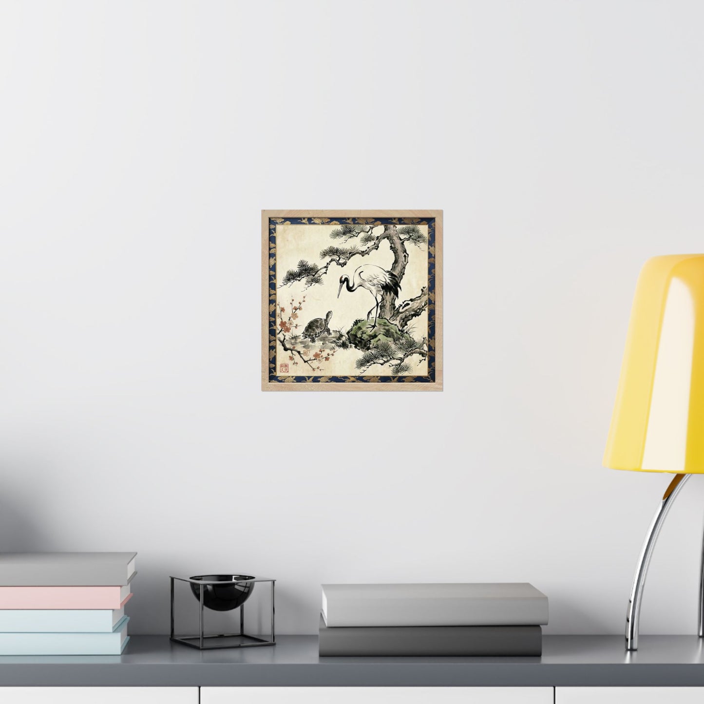 Japanese Crane and Turtle Pine and Plum Tree Matte Square Poster - Symbol of Longevity & Peace  | CT2K MU-NI Japan