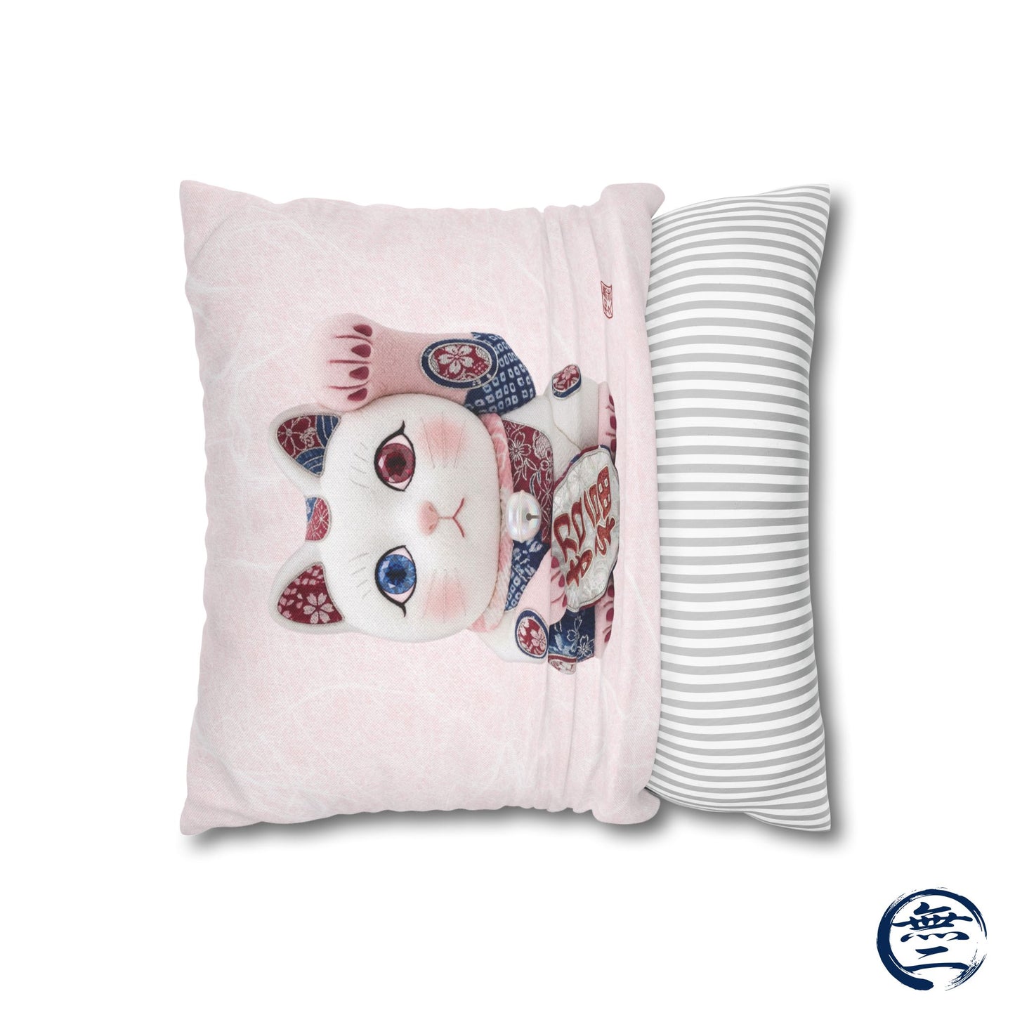 Shin-Maneki neko Modern Kimekomi Decor Style Spun Polyester Square Pillowcase |  Beckon Health and happiness Kawaii Cat MS2W | MU-NI Japan