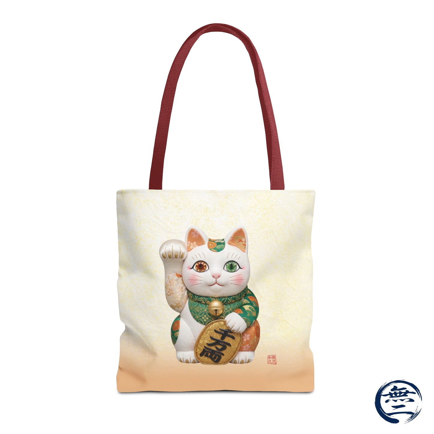 Shin-Maneki neko Modern Kimekomi Decor Style Tote Bag | Kawaii Odd-Eye & Smile Dual Design- Beckon Wealth and Prosperity MK2D | MU-NI Japan
