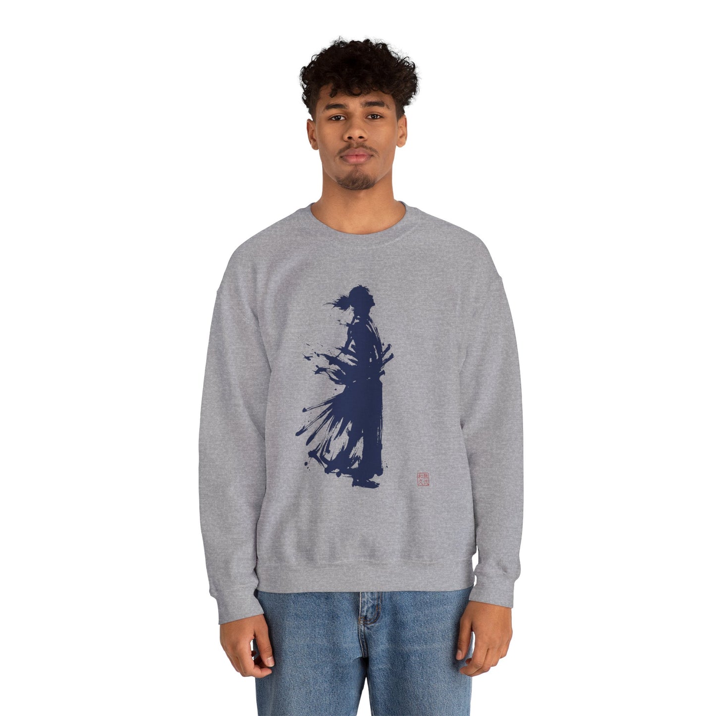 Minimalist Samurai Silhouette Unisex Crewneck Sweatshirt | "The One and Only" Shodo (Japanese Kanji Calligraphy),  SR2S | MU-NI Japan