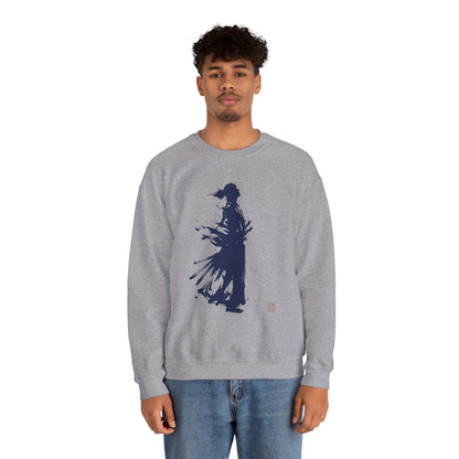 Minimalist Samurai Silhouette Unisex Crewneck Sweatshirt | "The One and Only" Shodo (Japanese Kanji Calligraphy),  SR2S | MU-NI Japan