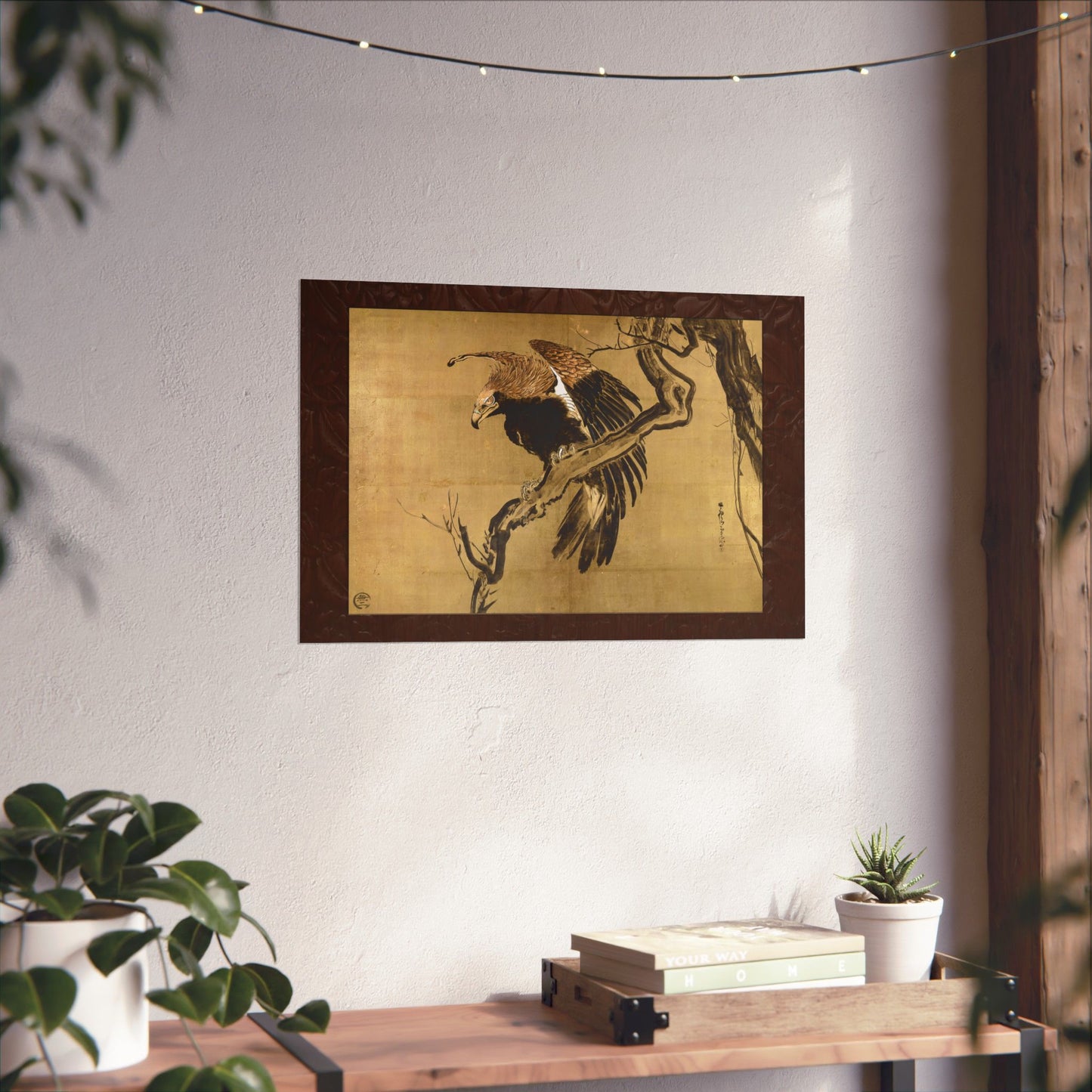 Fierce Eagle Japanese Ink Painting Poster - Nagasawa Rosetsu Remastered Wood Frame Effect Wall Art | MU-NI Japan