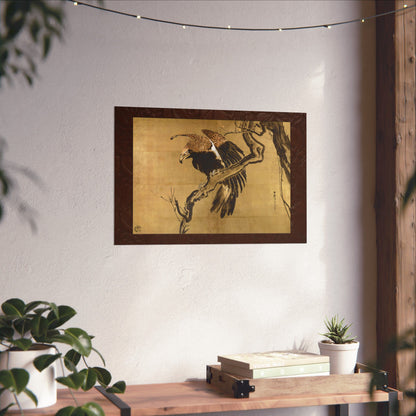 Fierce Eagle Japanese Ink Painting Poster - Nagasawa Rosetsu Remastered Wood Frame Effect Wall Art | MU-NI Japan