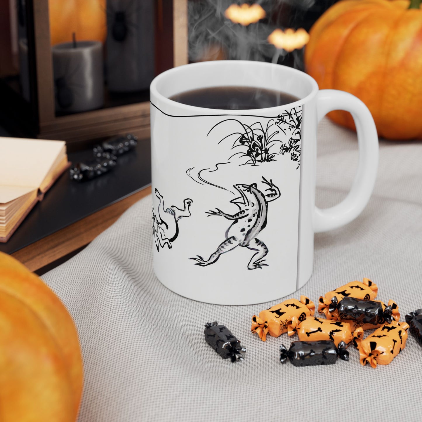 Choju-giga Frogs & Rabbits Ceramic Mug, (11oz, 15oz) - Ancient Japanese Manga Art Coffee Cup | RHC MU-NI Japan