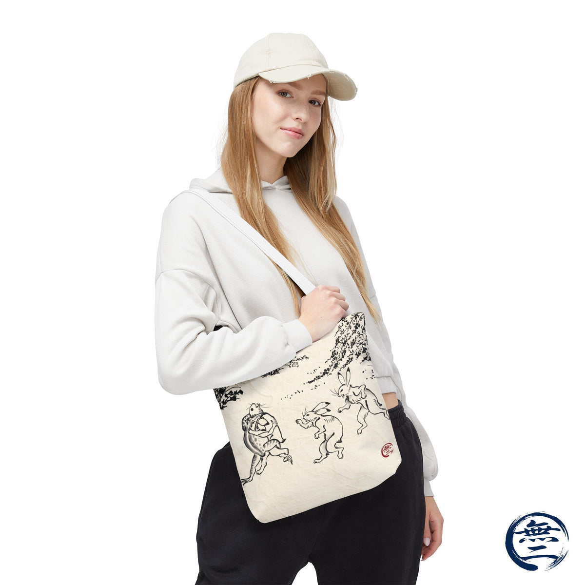 Choju Giga Tote Bag -WASHI- Japanese Frogs and Rabbits Vintage Scroll Art | MU-NI Japan